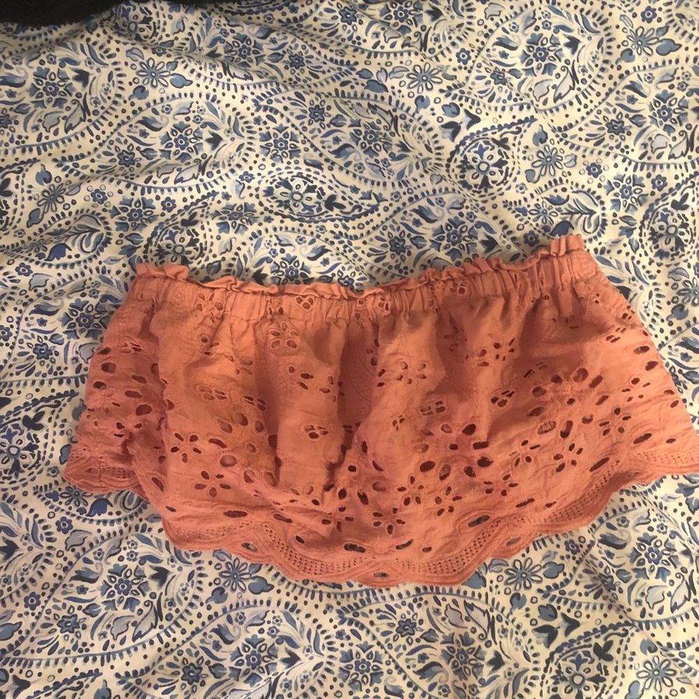 Tobi Pink Lace Strapless Top